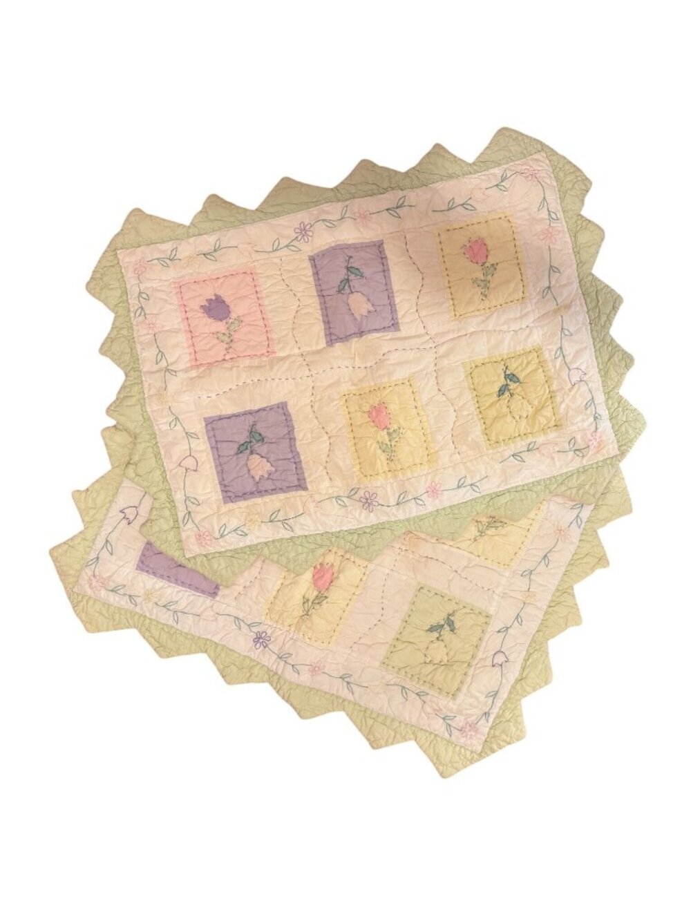 Pottery Barn Kids Floral Pastel Quilted Standard Pillow Sham Set of 2 Vintage